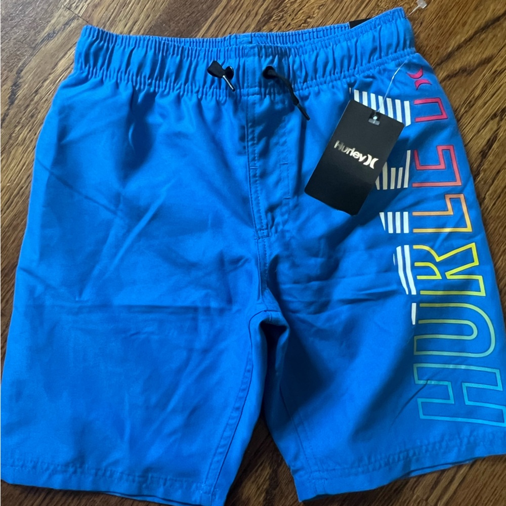 Hurley Kids Blue Swim Trunks with Multicolor Logo
